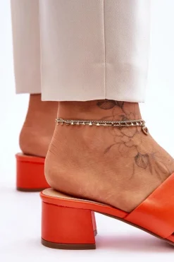 Best Boto Klasyczne Skórzane Klapki Na Niskim Obcasie Pomarańczowe Miley