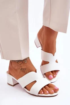 Clearance Klasyczne Skórzane Klapki Na Niskim Obcasie Białe Miley Damskie Klapki Na Obcasie|Klapki Damskie Klasyczne