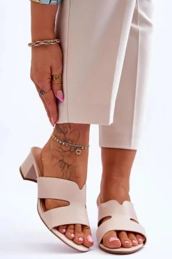 Klapki Na Obcasie|Klapki Damskie Klasyczne>Boto Klasyczne Skórzane Klapki Na Niskim Obcasie Beżowe Miley