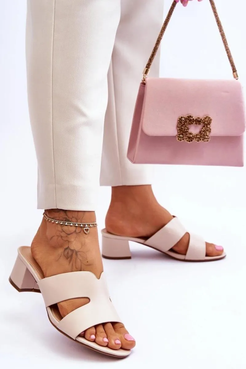 Klapki Na Obcasie|Klapki Damskie Klasyczne>Boto Klasyczne Skórzane Klapki Na Niskim Obcasie Beżowe Miley