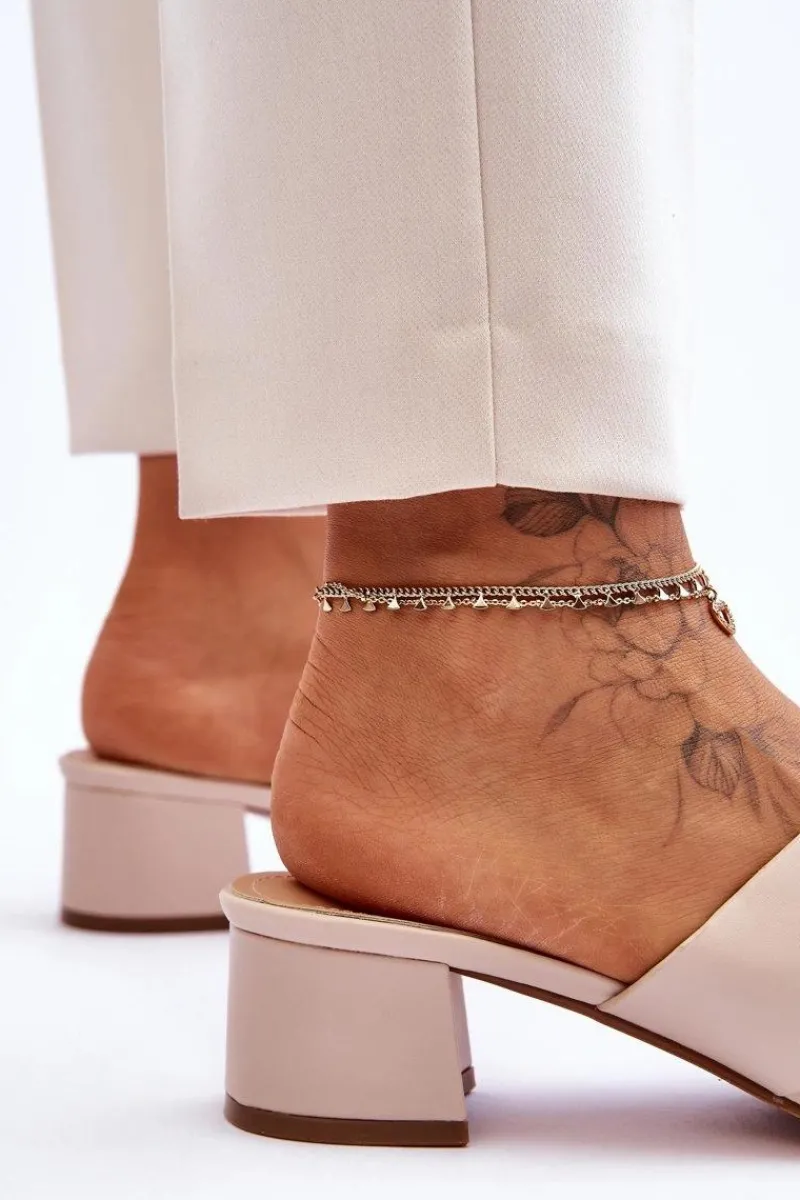 Klapki Na Obcasie|Klapki Damskie Klasyczne>Boto Klasyczne Skórzane Klapki Na Niskim Obcasie Beżowe Miley