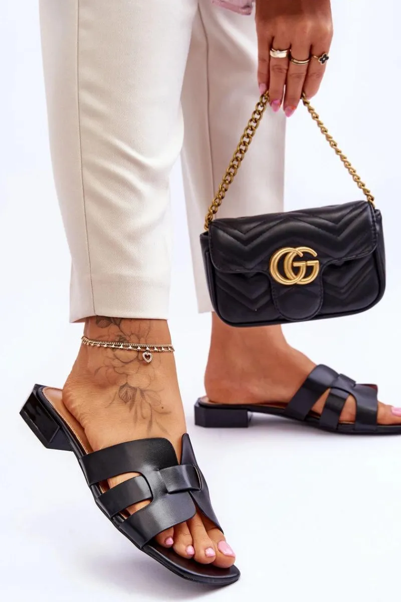 Best Boto Klasyczne Skórzane Klapki Damskie Czarne Fendy