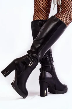 Kozaki Przed Kolano|Kozaki Na Obcasie>Boto Klasyczne Skórzane Kozaki Na Słupku Czarne Kornelli