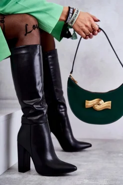 Kozaki Przed Kolano|Kozaki Na Obcasie>Boto Klasyczne Skórzane Kozaki Na Obcasie Czarne Tressa