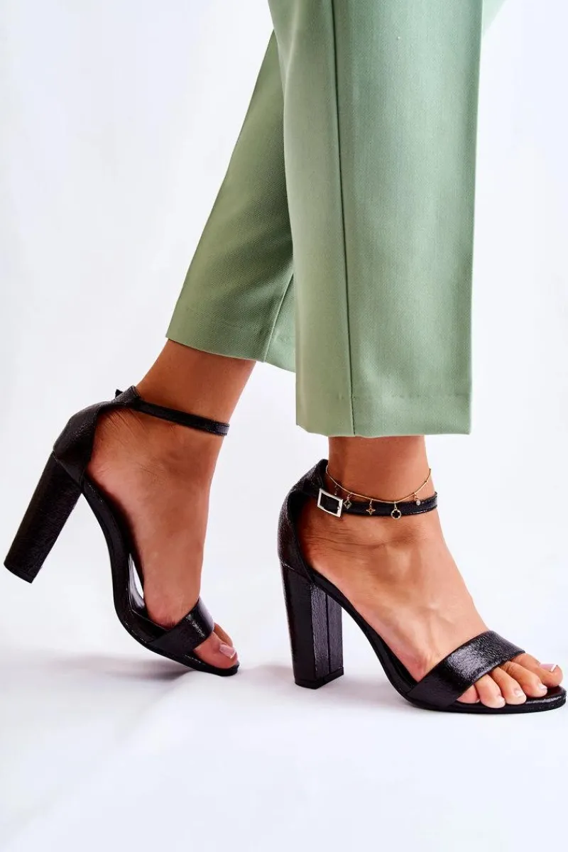 Sandały Na Obcasie>Boto Klasyczne Skórzane Sandałki Na Słupku Czarne Sallen