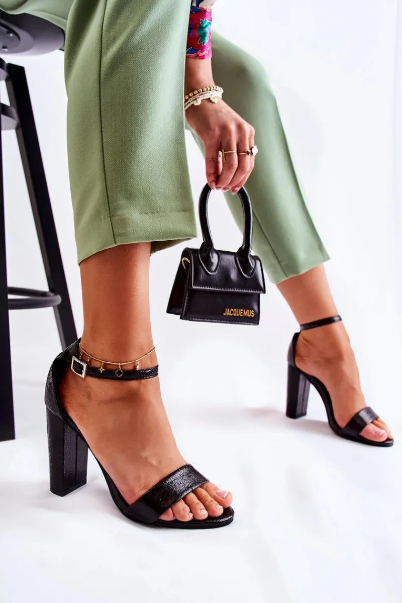 Sandały Na Obcasie>Boto Klasyczne Skórzane Sandałki Na Słupku Czarne Sallen