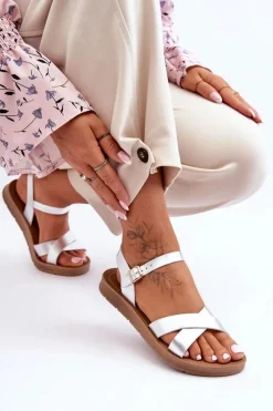 Best Klasyczne Skórzane Sandały Damskie Srebrne Talisma Damskie Sandały Płaskie