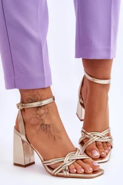 Sandały Na Obcasie>Boto Klasyczne Skórzane Sandały Na Słupku Złote Bernett