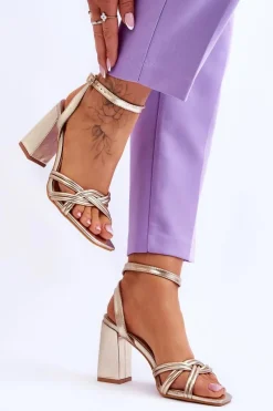 Sandały Na Obcasie>Boto Klasyczne Skórzane Sandały Na Słupku Złote Bernett