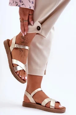 Best Boto Klasyczne Skórzane Sandały Damskie Złote Talisma