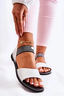 Online Klasyczne Skórzane Sandały Z Ćwiekami Srebrne Shelly Damskie Dziewczęce|Sandały Płaskie