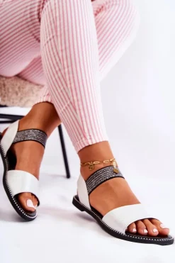 Online Klasyczne Skórzane Sandały Z Ćwiekami Srebrne Shelly Damskie Dziewczęce|Sandały Płaskie