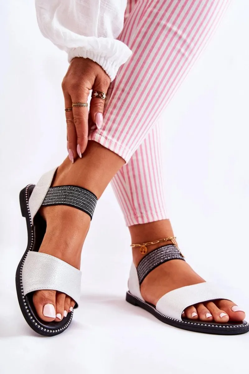 Online Klasyczne Skórzane Sandały Z Ćwiekami Srebrne Shelly Damskie Dziewczęce|Sandały Płaskie