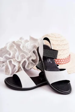 Online Klasyczne Skórzane Sandały Z Ćwiekami Srebrne Shelly Damskie Dziewczęce|Sandały Płaskie