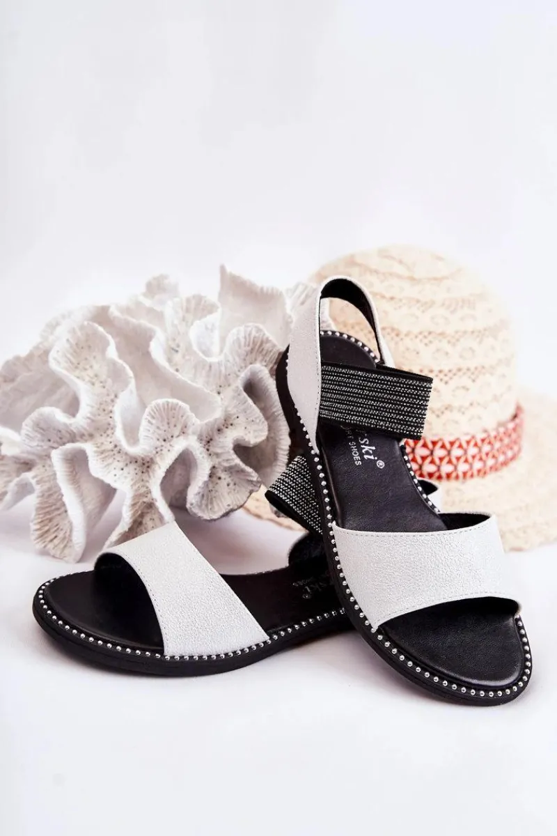 Online Klasyczne Skórzane Sandały Z Ćwiekami Srebrne Shelly Damskie Dziewczęce|Sandały Płaskie