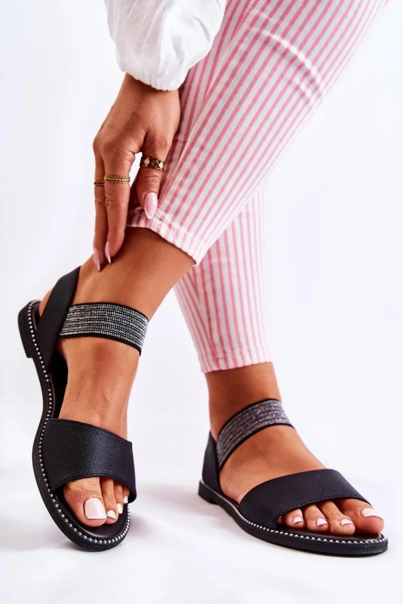 Dziewczęce|Sandały Płaskie>Damskie buty S.Barski Klasyczne Skórzane Sandały Z Ćwiekami Czarne Shelly Czarny