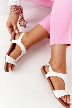 Sandały Płaskie>Damskie buty S.Barski Klasyczne Skórzane Sandały S.Barski 541-8 Srebrne