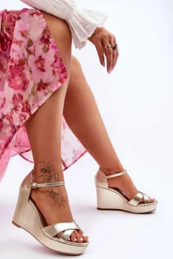 Best Boto Klasyczne Skórzane Sandały Na Koturnie Złote Givana