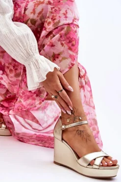 Best Boto Klasyczne Skórzane Sandały Na Koturnie Złote Givana