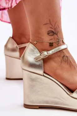 Best Boto Klasyczne Skórzane Sandały Na Koturnie Złote Givana