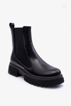 Czarne Botki|Botki Płaskie>Boto Klasyczne Skórzane Sztyblety Botki Czarne Isminna