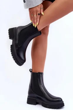 Czarne Botki|Botki Płaskie>Boto Klasyczne Skórzane Sztyblety Botki Czarne Isminna