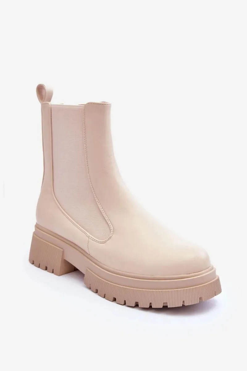 Brązowe I Beżowe Botki|Botki Płaskie>Boto Klasyczne Skórzane Sztyblety Botki Beżowe Isminna