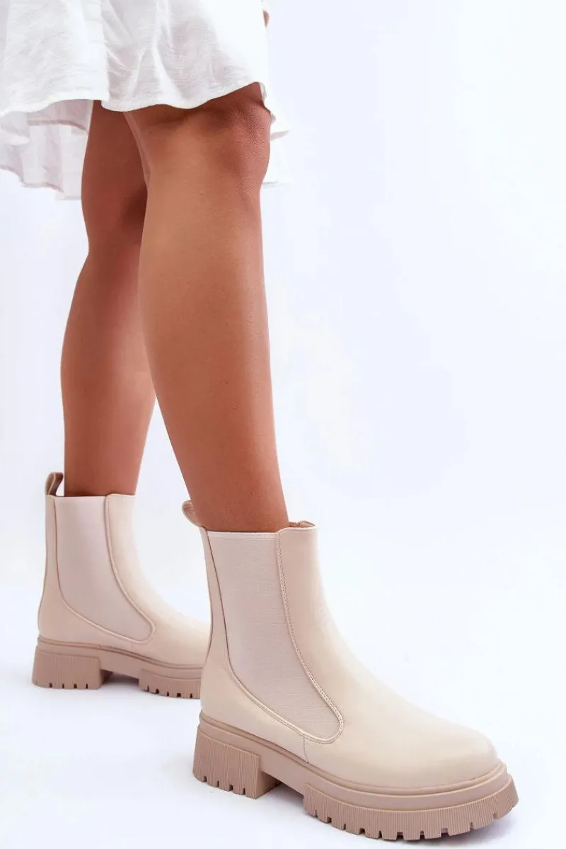 Brązowe I Beżowe Botki|Botki Płaskie>Boto Klasyczne Skórzane Sztyblety Botki Beżowe Isminna