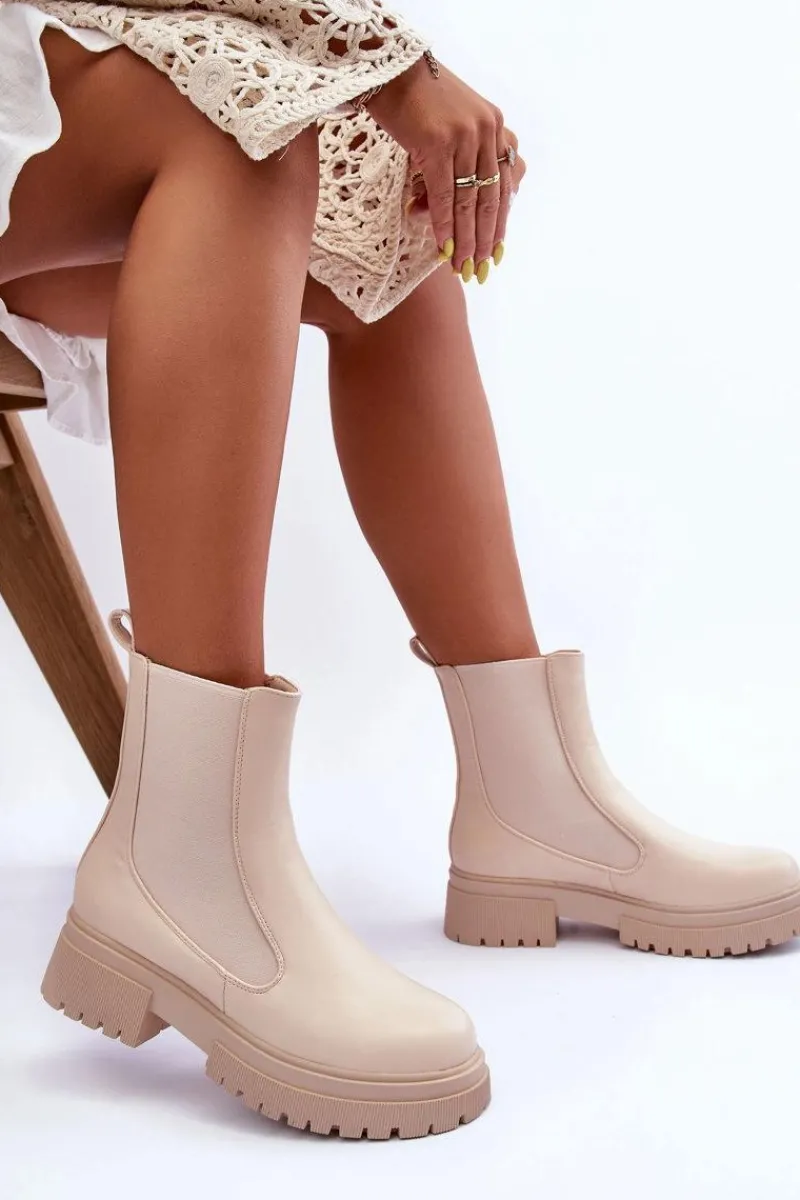 Brązowe I Beżowe Botki|Botki Płaskie>Boto Klasyczne Skórzane Sztyblety Botki Beżowe Isminna