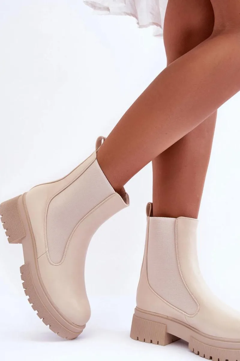 Brązowe I Beżowe Botki|Botki Płaskie>Boto Klasyczne Skórzane Sztyblety Botki Beżowe Isminna