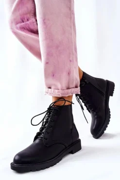 Clearance Klasyczne Skórzane Wiązane Botki Czarne Melome Damskie Czarne Botki|Botki Zimowe Damskie
