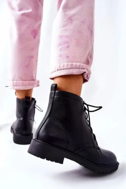 Clearance Klasyczne Skórzane Wiązane Botki Czarne Melome Damskie Czarne Botki|Botki Zimowe Damskie