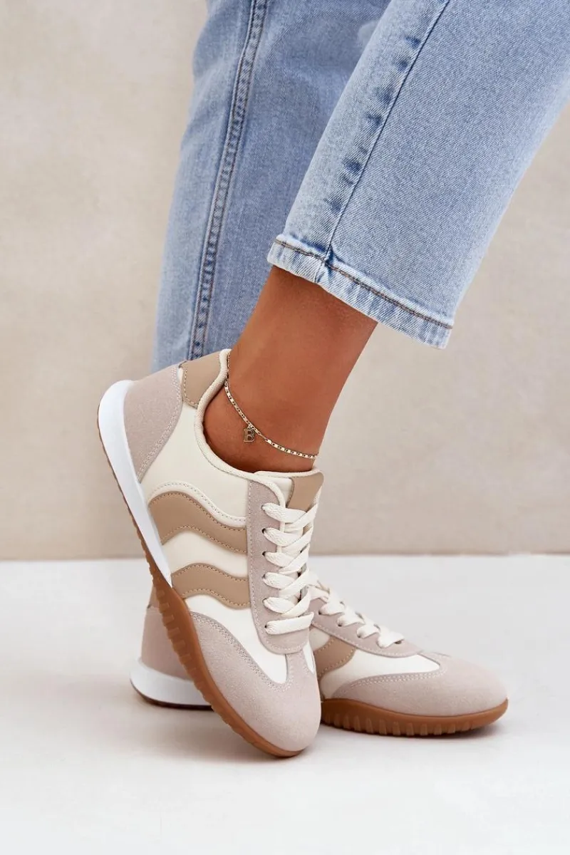 Clearance Boto Klasyczne Sneakersy Damskie Z Eko Skóry Beżowe Maretina Beżowy