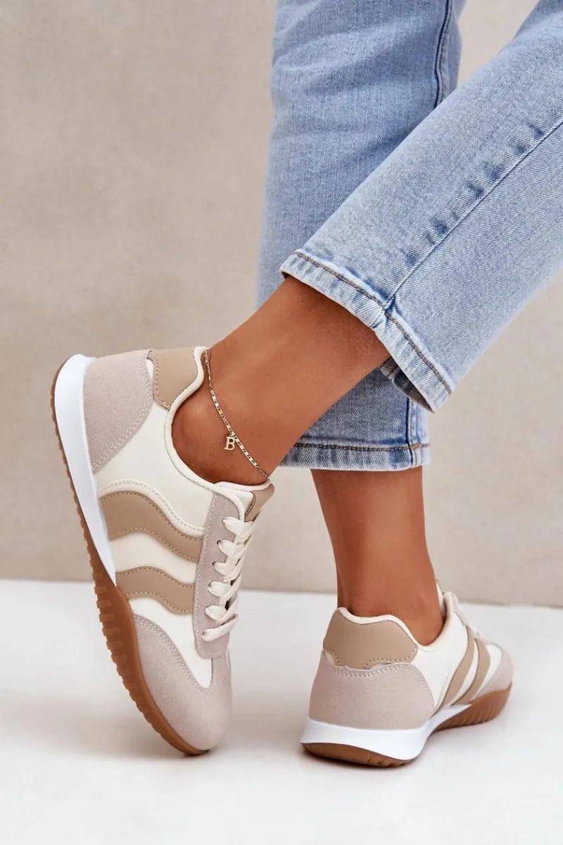 Clearance Boto Klasyczne Sneakersy Damskie Z Eko Skóry Beżowe Maretina Beżowy