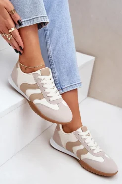 Clearance Boto Klasyczne Sneakersy Damskie Z Eko Skóry Beżowe Maretina Beżowy