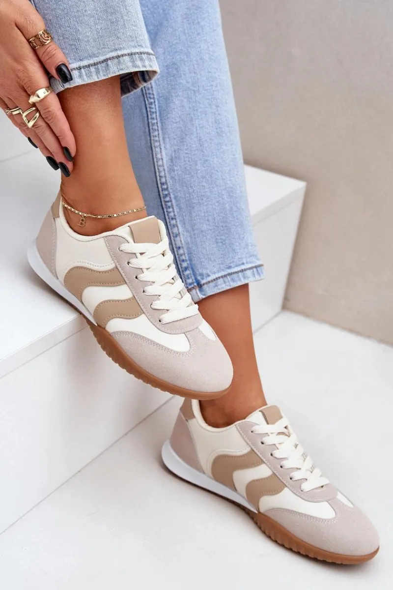 Clearance Boto Klasyczne Sneakersy Damskie Z Eko Skóry Beżowe Maretina Beżowy