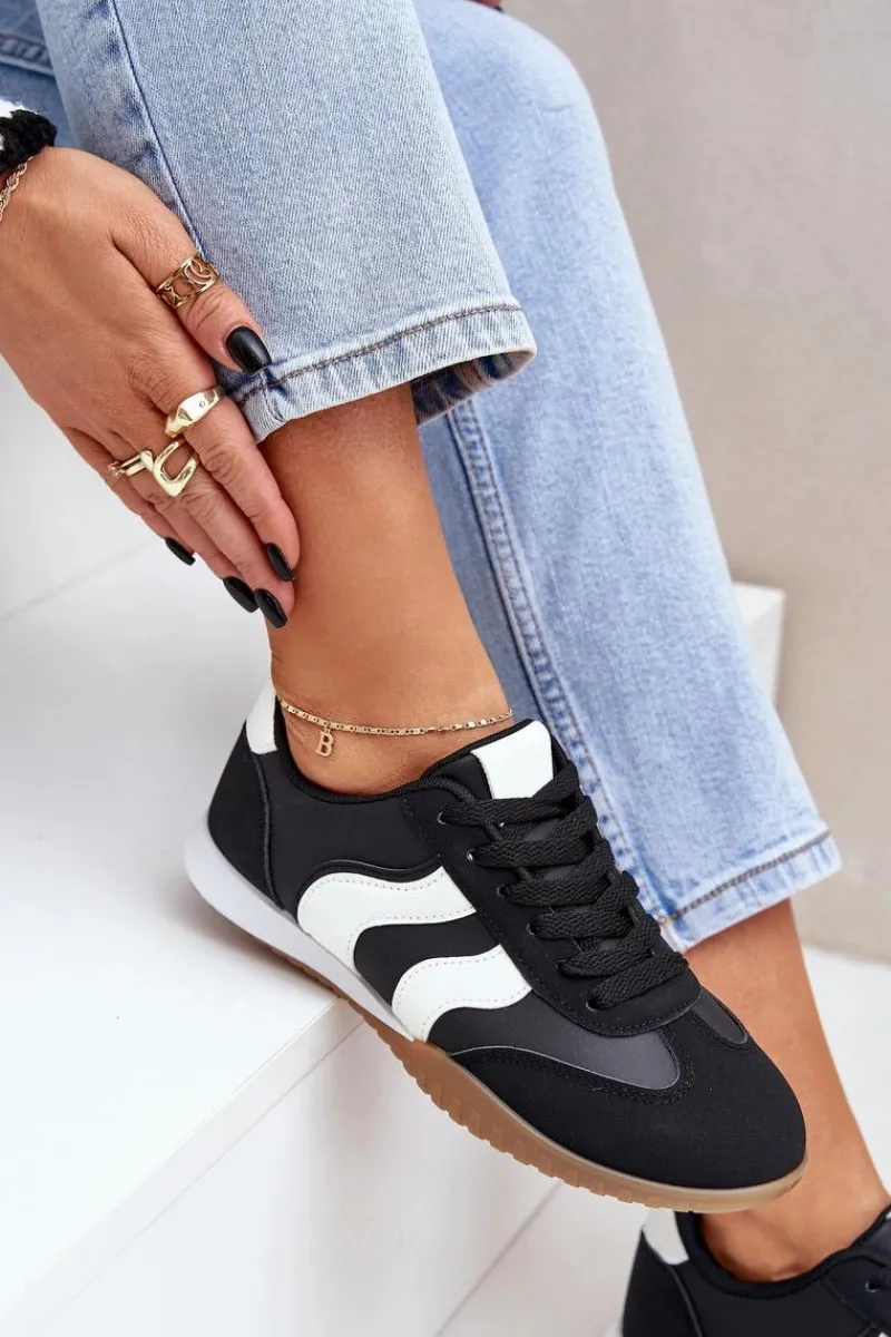 Online Klasyczne Sneakersy Damskie Z Eko Skóry Czarne Maretina Damskie Sneakersy Damskie