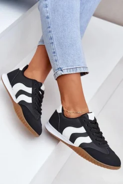 Online Klasyczne Sneakersy Damskie Z Eko Skóry Czarne Maretina Damskie Sneakersy Damskie