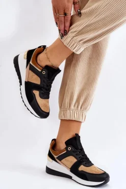 Best Klasyczne Sneakersy Na Koturnie Beżowo-Czarne Collide Damskie Sneakersy Damskie