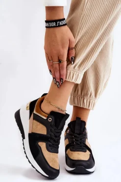 Best Klasyczne Sneakersy Na Koturnie Beżowo-Czarne Collide Damskie Sneakersy Damskie