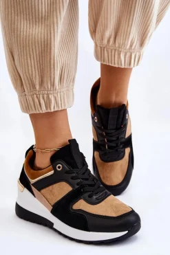 Best Klasyczne Sneakersy Na Koturnie Beżowo-Czarne Collide Damskie Sneakersy Damskie