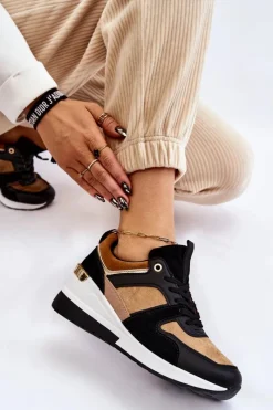 Best Klasyczne Sneakersy Na Koturnie Beżowo-Czarne Collide Damskie Sneakersy Damskie