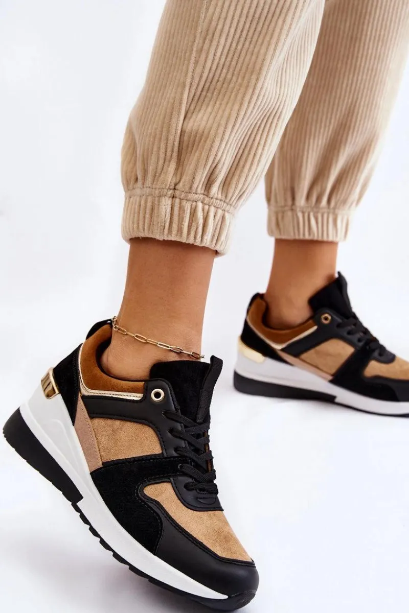 Best Klasyczne Sneakersy Na Koturnie Beżowo-Czarne Collide Damskie Sneakersy Damskie