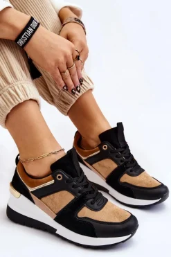 Best Klasyczne Sneakersy Na Koturnie Beżowo-Czarne Collide Damskie Sneakersy Damskie