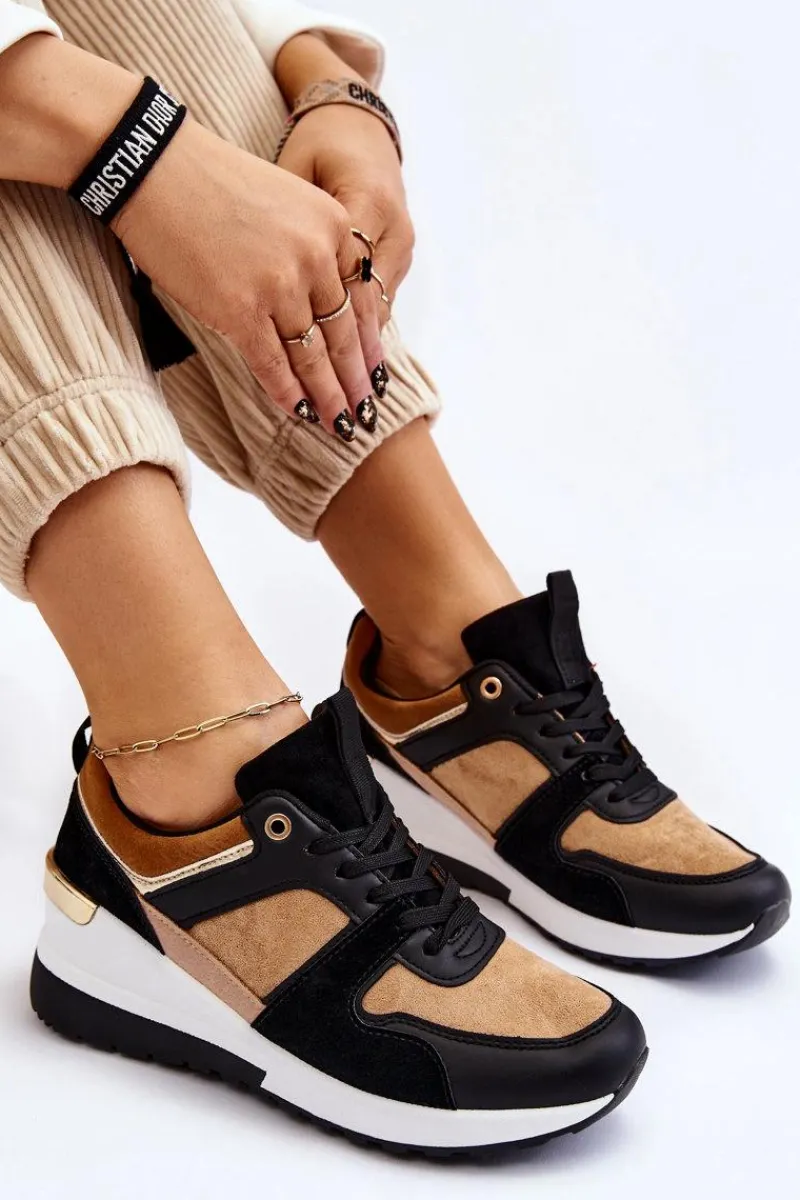Best Klasyczne Sneakersy Na Koturnie Beżowo-Czarne Collide Damskie Sneakersy Damskie