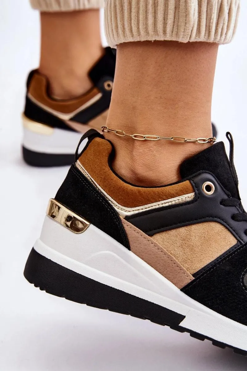 Best Klasyczne Sneakersy Na Koturnie Beżowo-Czarne Collide Damskie Sneakersy Damskie