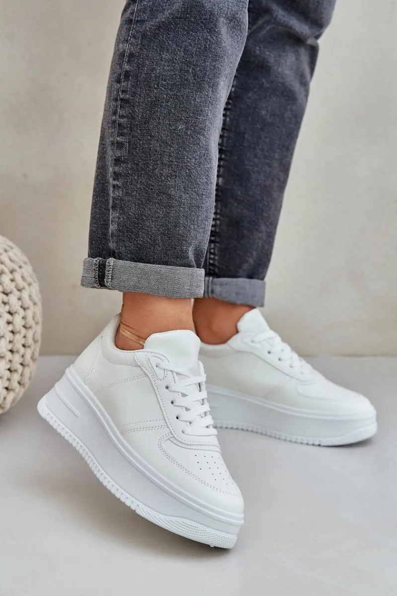 Sneakersy Damskie>Boto Klasyczne Sneakersy Z Eko Skóry Na Platformie Białe Dorreia