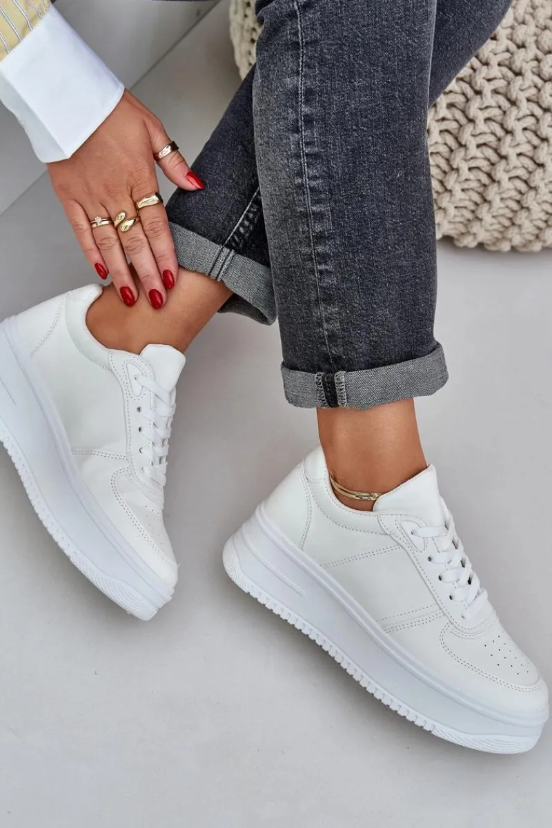 Sneakersy Damskie>Boto Klasyczne Sneakersy Z Eko Skóry Na Platformie Białe Dorreia