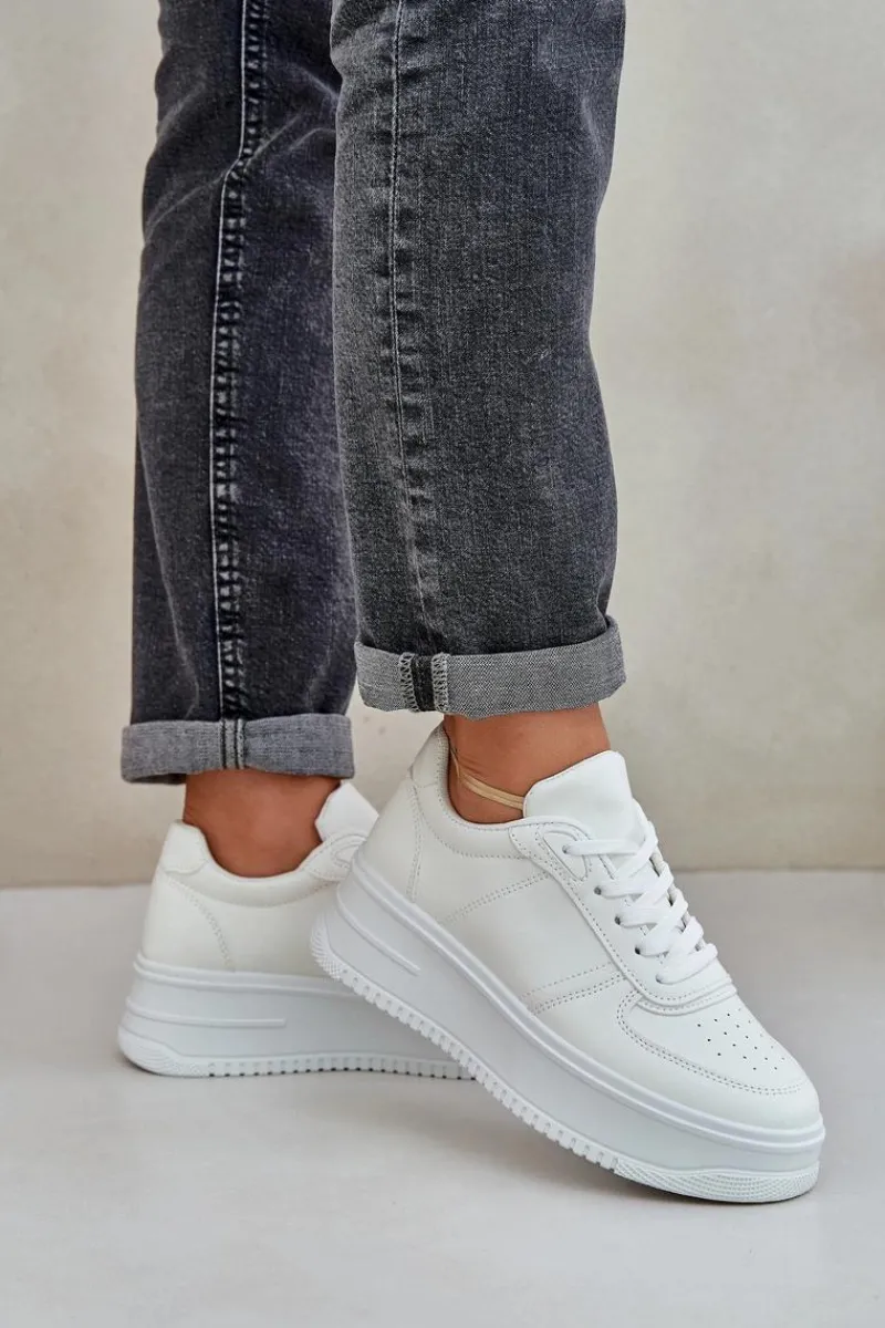 Sneakersy Damskie>Boto Klasyczne Sneakersy Z Eko Skóry Na Platformie Białe Dorreia