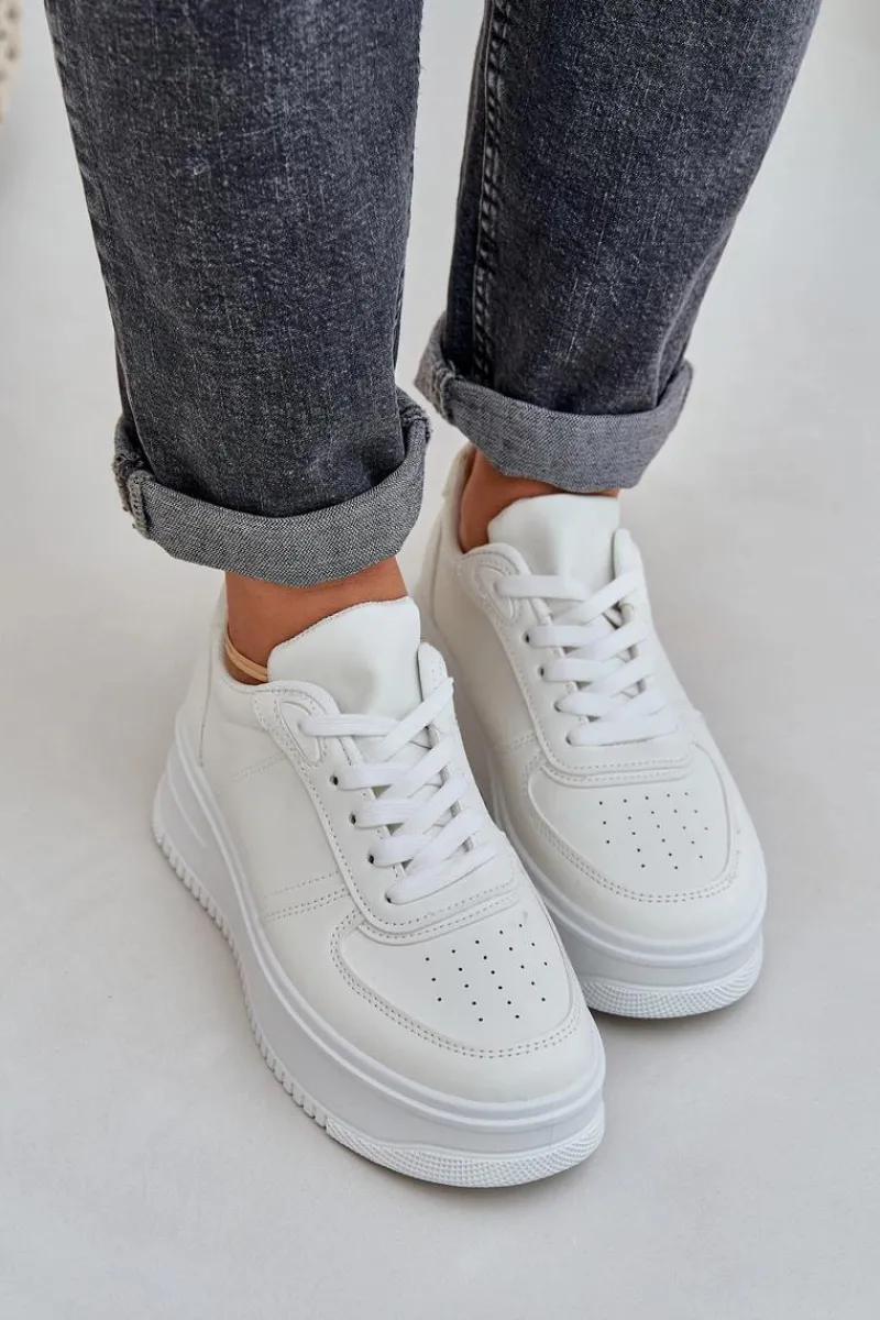 Sneakersy Damskie>Boto Klasyczne Sneakersy Z Eko Skóry Na Platformie Białe Dorreia